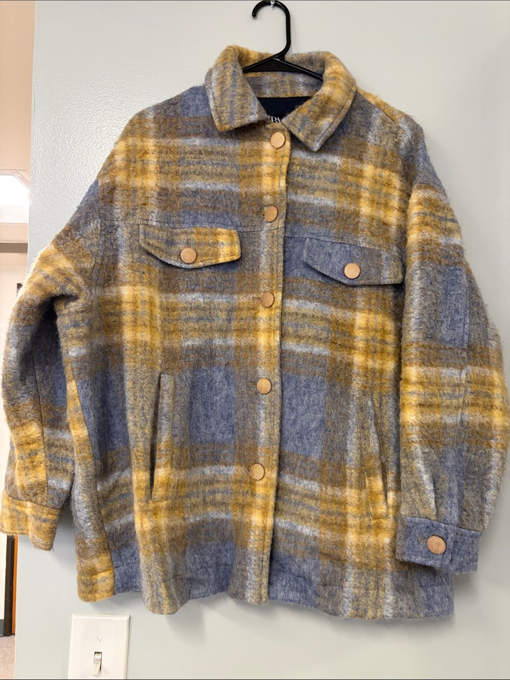 Zara Wool-Blend Plaid Shacket - Yellow & Gray